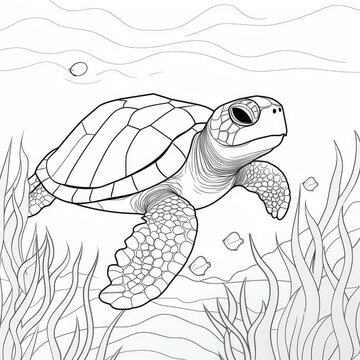 Coloring book for children depicting agreen turtle
