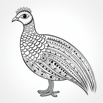 Coloring book for children depicting aguinea fowl