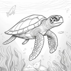Fototapeta premium Coloring book for children depicting aleatherback sea turtle
