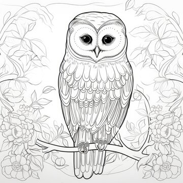 Coloring book for children depicting ameadow owl