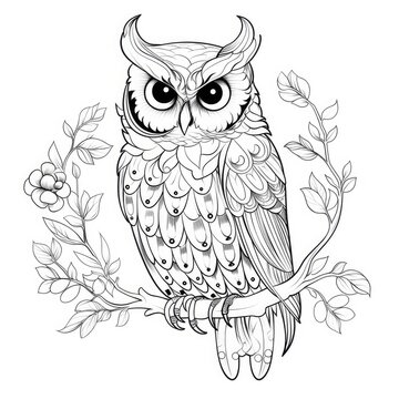 Coloring book for children depicting ameadow owl