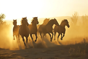 Fototapeta na wymiar Herd of Horses on the Field