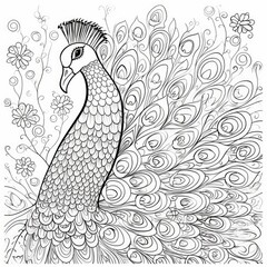 Coloring book for children depicting apeacock