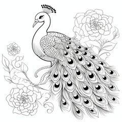 Fototapeta premium Coloring book for children depicting apeacock