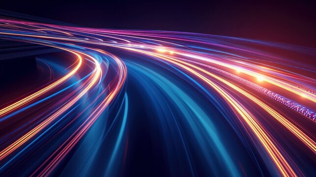 Modern abstract high-speed movement. Dynamic motion light trails on dark blue background. Futuristic, technology pattern for banner or poster design background concept