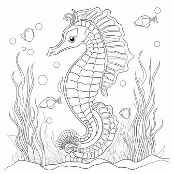 Coloring book for children depicting asea horse