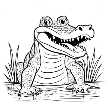 Coloring book for children depicting aslender snouted crocodile