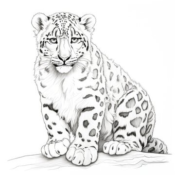 Coloring book for children depicting asnow leopard