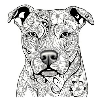 Coloring book for children depicting astaffordshire bull terrier