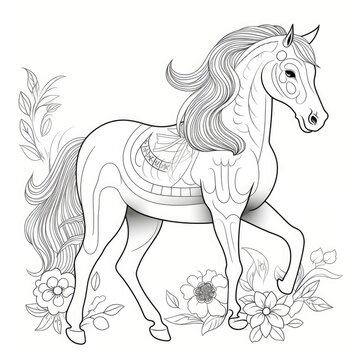 Coloring book for children depicting athe little humpbacked horse