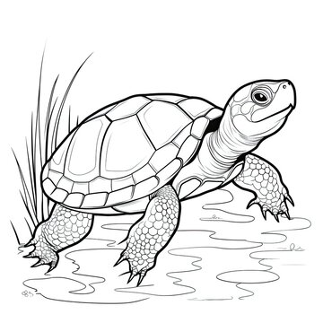 Coloring book for children depicting awestern pond turtle