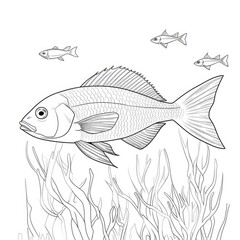 Coloring book for children depicting ayellowtail snapper