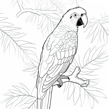 Coloring book for children depicting awhite blue macaw