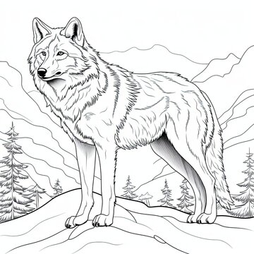 Coloring book for children depicting awolf
