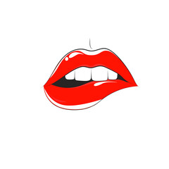 Red woman lips, bitten sensual lips.
