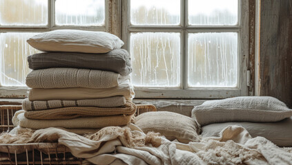 Fototapeta na wymiar on a window sill, in the style of luxurious fabrics, dusty piles