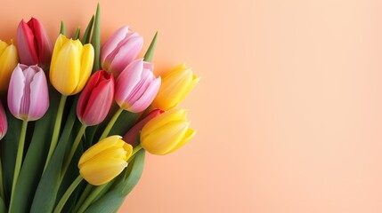 pink tulip bouquet on yellow background