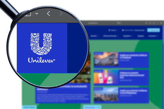 KYIV, UKRAINE - 25 January 2024: Illustrative Editorial of Unilever PLC website homepage. Unilever logo visible on display screen