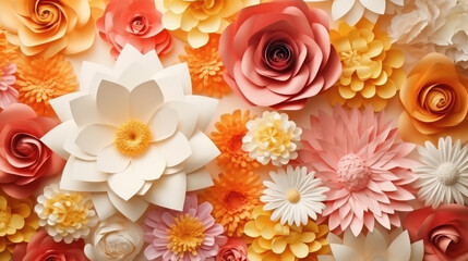 paper flowers pattern pink background with copy space