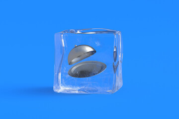 Restaurant tray in ice cube. 3d illustration