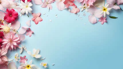 Fototapeta na wymiar spring flowers on beige color with copy space