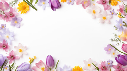 spring flowers on white color background with copy space