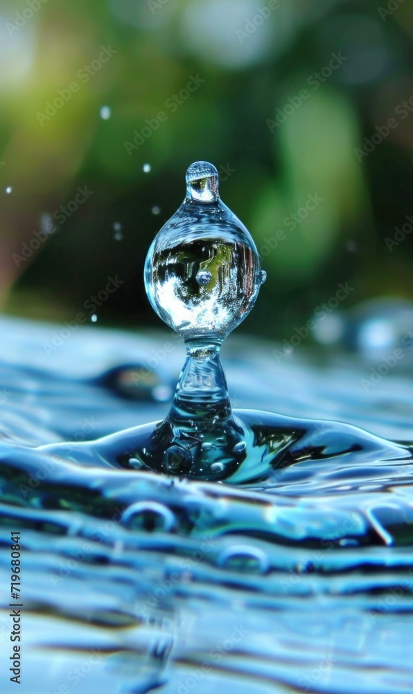 Poster water droplet with a small object in the middle. generative ai.