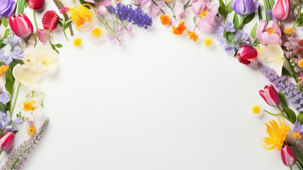 spring flowers pattern on white pastel color  background with copy space