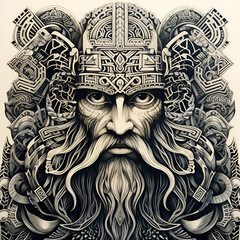 Viking warrior black and white illustration
