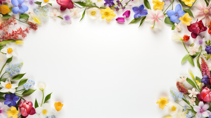 Naklejka na ściany i meble spring flowers on white background top view with copy space.