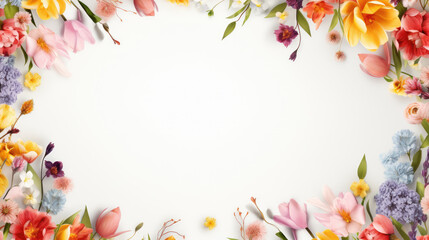 spring flowers on white background top view  with copy space.