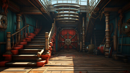 Deck of a pirate ship with a door to the captains side
