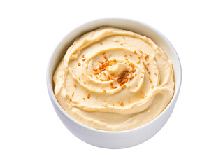 a bowl of hummus with small seeds