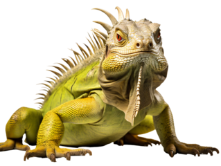 a green iguana with sharp teeth