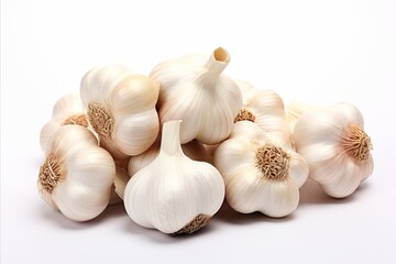 Fresh whole garlic bulbs isolated on white background for culinary ingredient concept