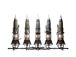 a group of rockets on a cart