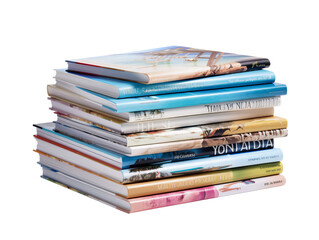 a stack of magazines on a white background