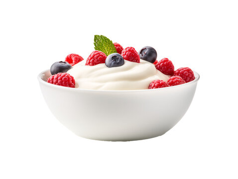 a bowl of yogurt with raspberries