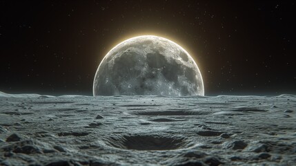 A view from the moon, in the style of cinematic scene, hard surface, focus stacking. space photography