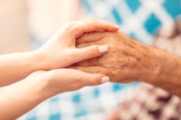Support, trust and hands, senior care in therapy or grief counseling session
