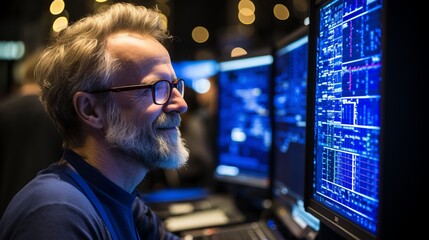 Professional software developer presenting innovative app at technology conference