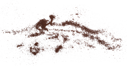 Ground coffee scattered isolated on white, top view