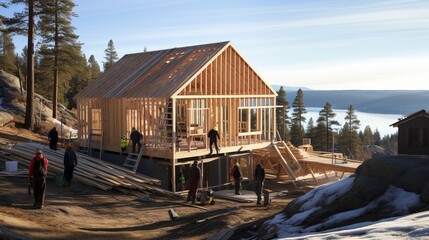 Fototapeta na wymiar Efficient and eco friendly timber frame house construction a comprehensive step by step guide