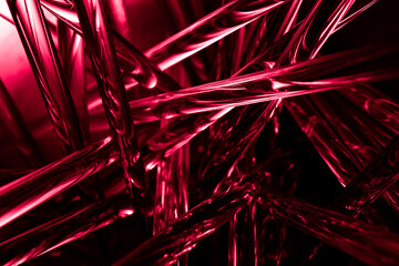 red glowing optical fiber in the dark