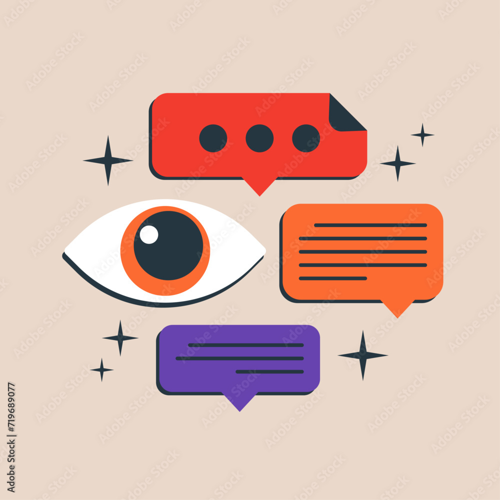 Poster chat in messengers, balloons and icons for communication. vector illustration symbol element for web