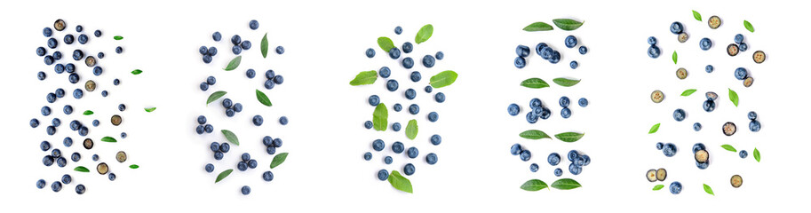 Set of fresh ripe blueberry on white background