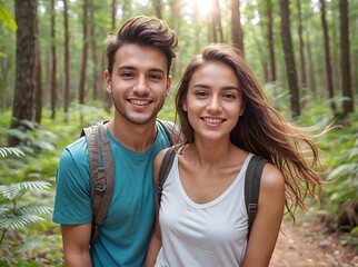 Obraz premium portrait of a happy couple in the forest 