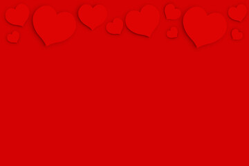 Red background with red hearts, design for Valentine's day, border composition