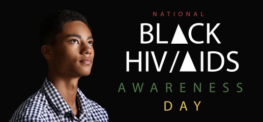 Awareness banner for National Black / HIV AIDS Awareness Day with sad African-American teenage boy - obrazy, fototapety, plakaty
