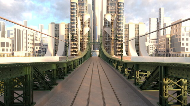路面電車が通る橋　3DCG レンダリング